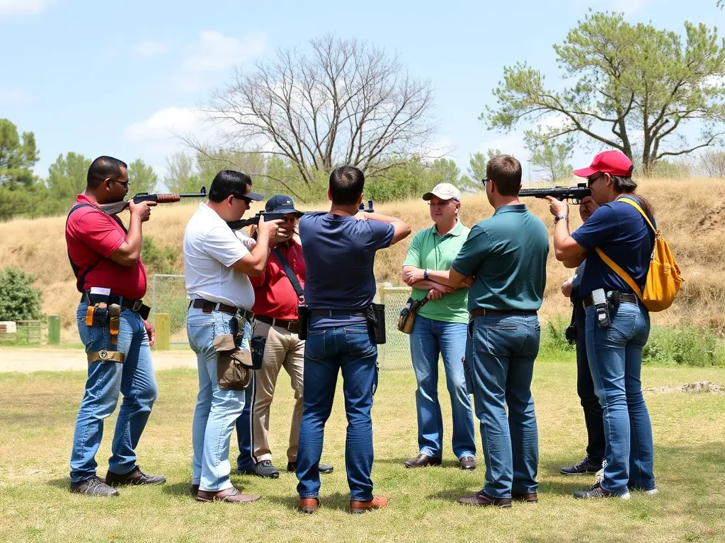 A diverse group of community members participating in an inclusive shooting activity outdoors, highlighting the inclusive and community-focused activities organized by COMITE DEPARTEMENTAL DE TIR DU CHER.