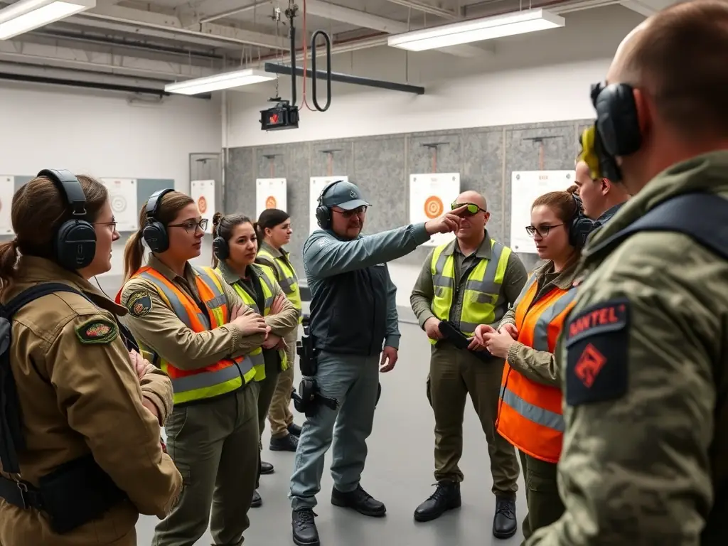 An image depicting instructors leading a training stage, emphasizing the importance of safety, technique, and discipline. The setting is a controlled environment with modern equipment.